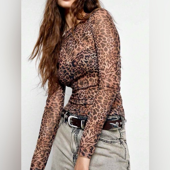WXFS Tops - ❤️Hello Sexy! Sheer Leopard Print Long Sleeve Blouse